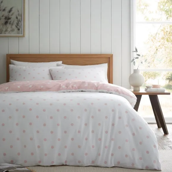 Catherine Lansfield Polka Dot 100% Brushed Cotton Duvet Cover & Pillowcase Set 2