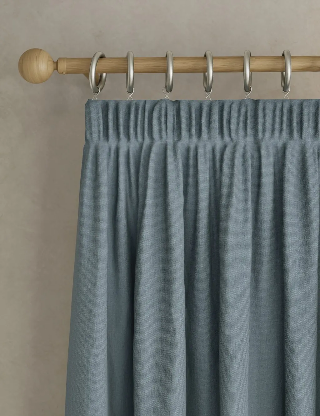 M&S Brushed Pencil Pleat Blackout Thermal Curtains Blue