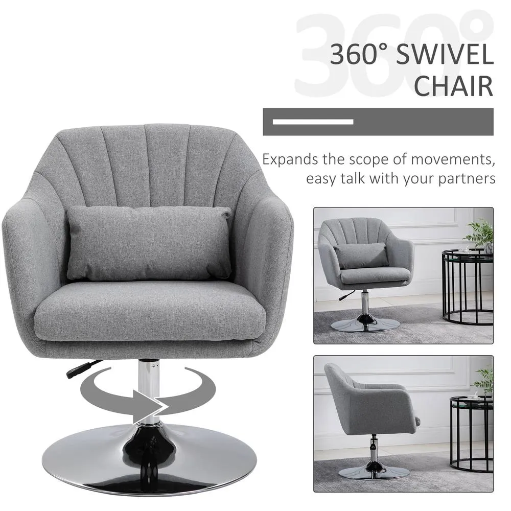 HOMCOM Retro Linen Swivel Tub Chair Steel Frame Cushion Seat Light Grey 5