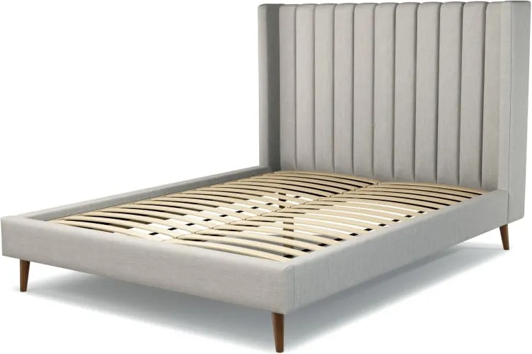 Cory King Size Bed, Ghost Grey Cotton with Walnut Stain Oak Legs