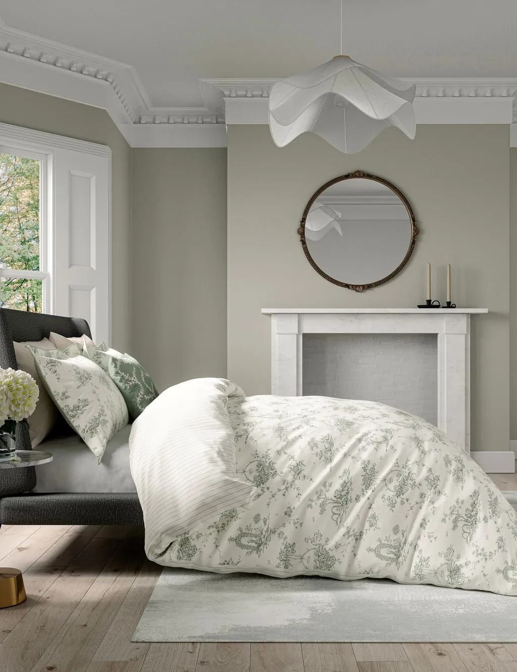 V&A Pure Cotton Garden of Love Bedding Set Green