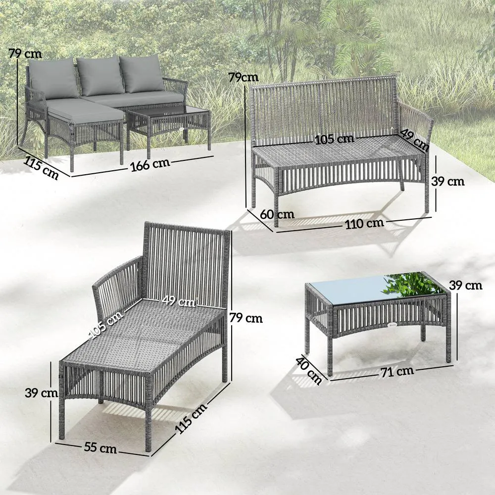 OUTSUNNY 3 Piece Rattan Garden Furniture Set with Cushions, Dark Grey 3