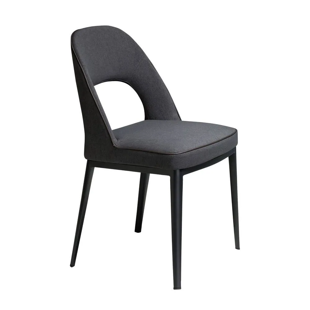 Angel Cerda Dark Grey Fabric Dining Chair with Black Steel Legs