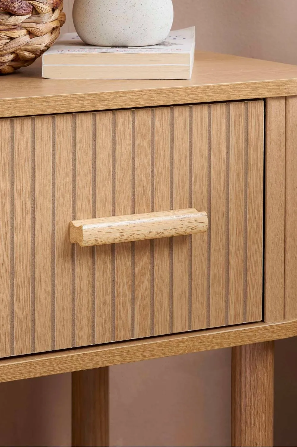 Birlea Pair of 1 Drawer Oak Wooden Fluted Bedside Axel in Natural 2