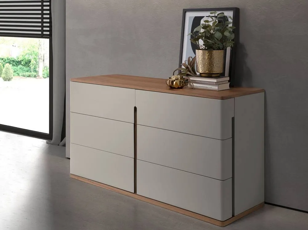 Angel Cerda 6-Drawer Grey MDF Chest with Walnut Veneer 3