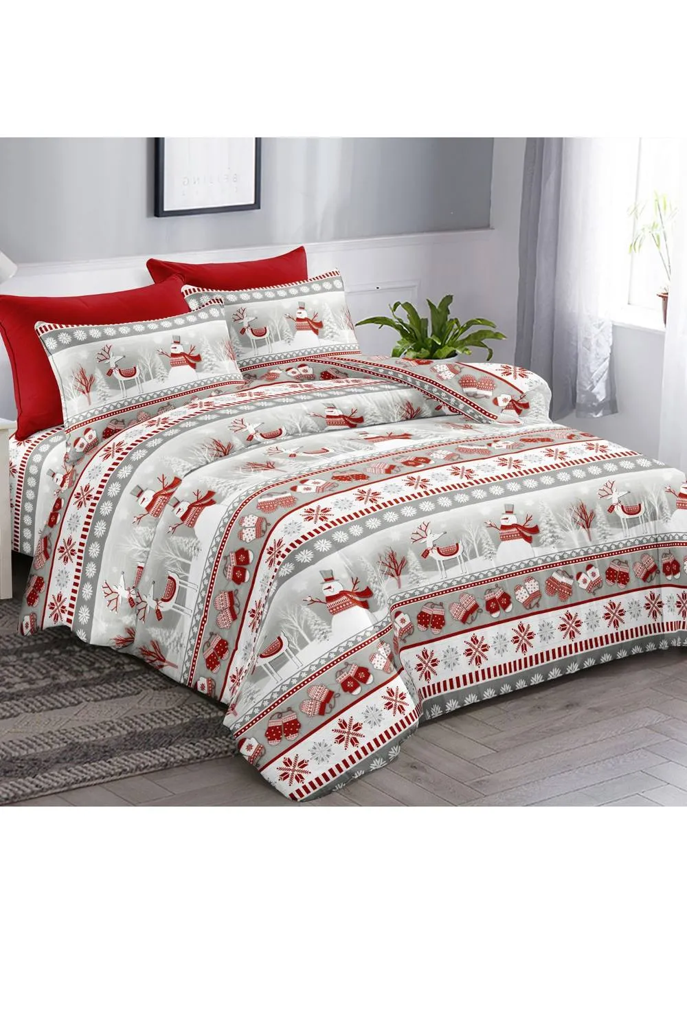 Ezysleep Scandi Snowman Christmas Duvet Set in Grey