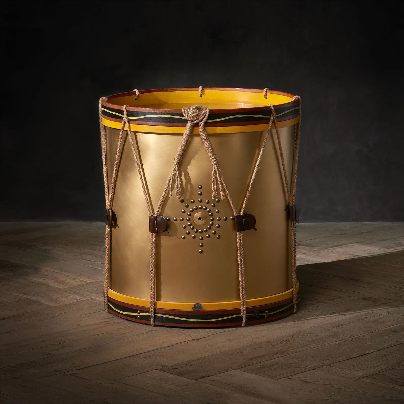 Timothy Oulton Regiment Drum Side Table, Gold Metal | Barker & Stonehouse 2