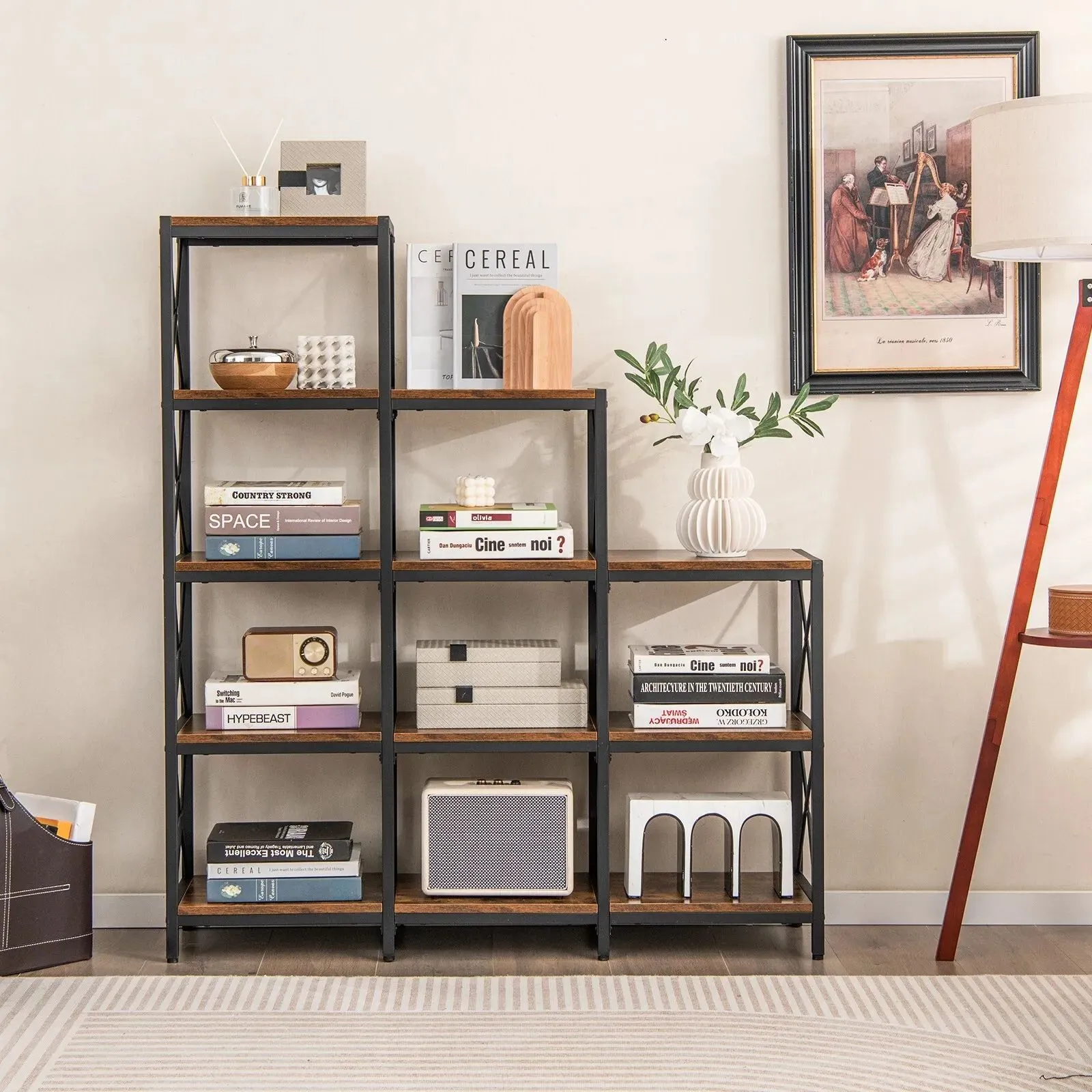 Costway Wooden 9 Cube Bookcase 5 Tier Open Storage Cabinet Free Standing Anti-toppling in Brown 3