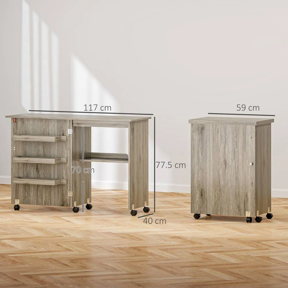 HOMCOM Folding Sewing Table Rolling Craft Table with Drop Leaf Wheels Grey 3