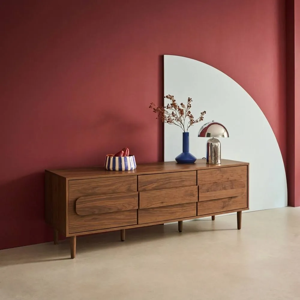 sweeek Vintage wood effect TV stand with 3 doors 150 cm in Dark Brown 1