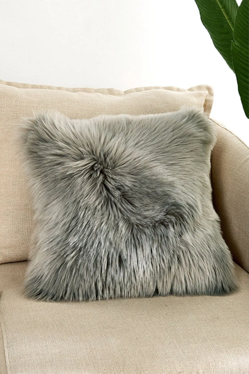 Living and Home 50*50cm Fluffy Faux Wool Grey Cushion Cover