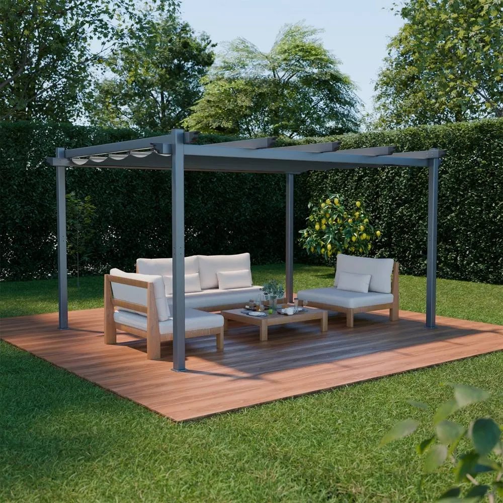 sweeek 3x4m Aluminium Pergola With Retractable Roof in Grey