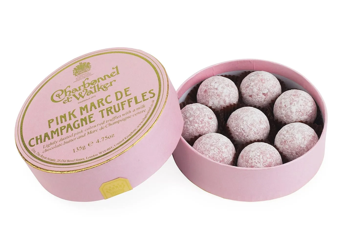 Charbonnel et Walker Ltd Pink Marc de Champagne Truffles Single Layer