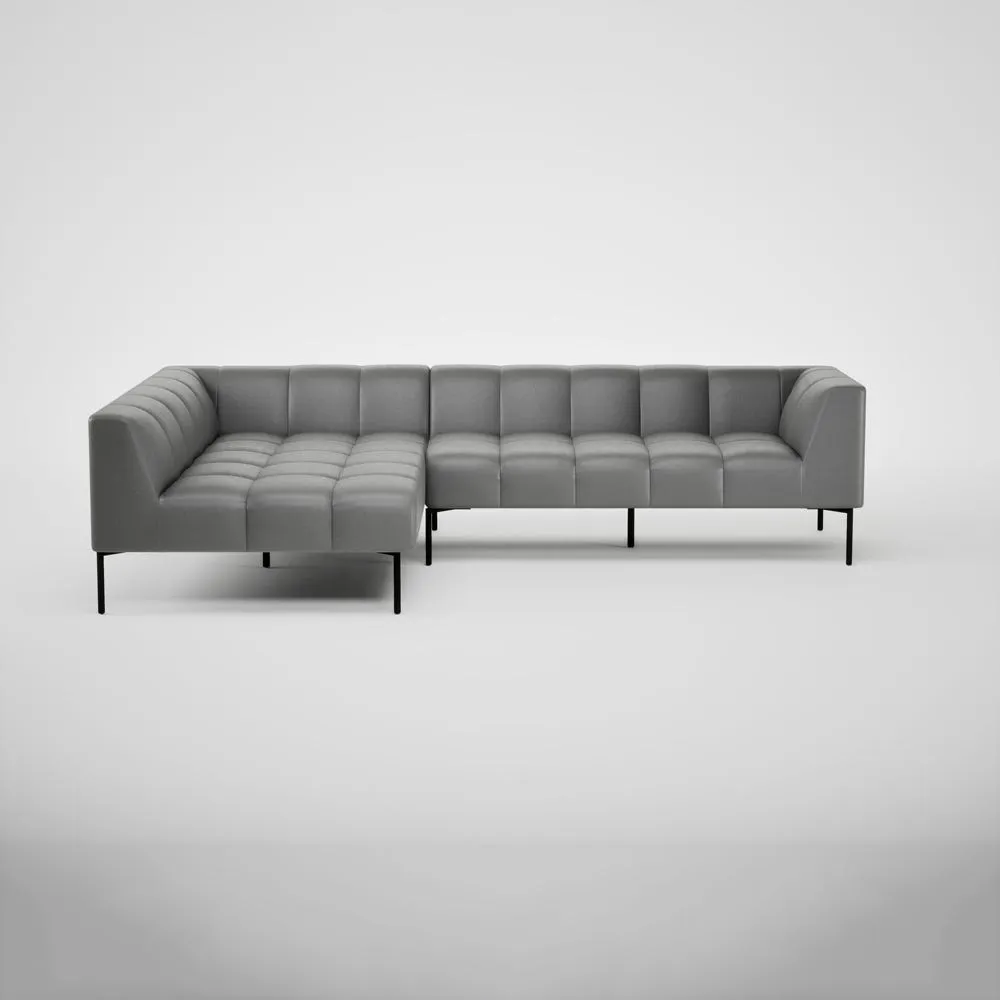 Heal's Quadro Left Hand Facing Chaise Sofa Daino Leather Steel Black Feet 2