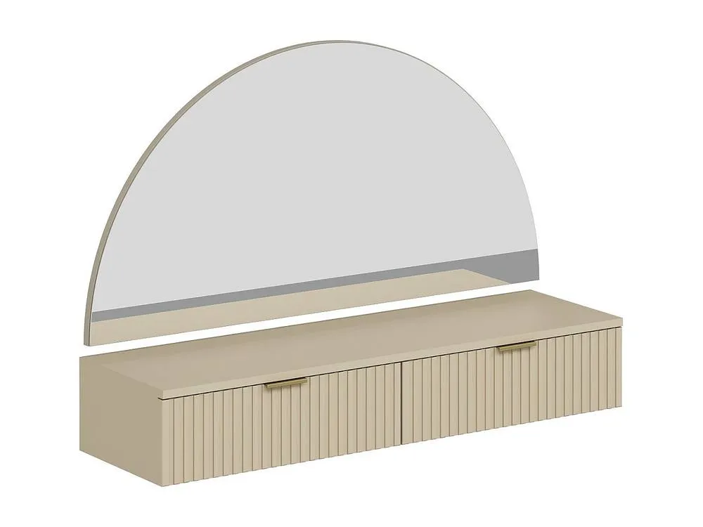Vente-unique Wall-Mounted Dressing Table With Mirror & LED Lighting - 2 Drawers in Beige 6