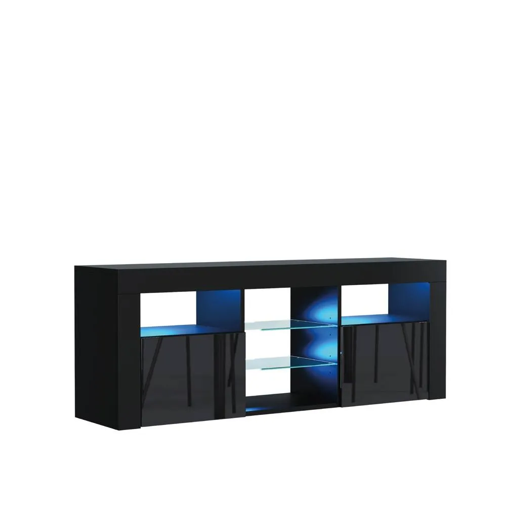 Creative Furniture Pulse TV Unit 145cm - Black with Gloss Doors & LED Lights 5