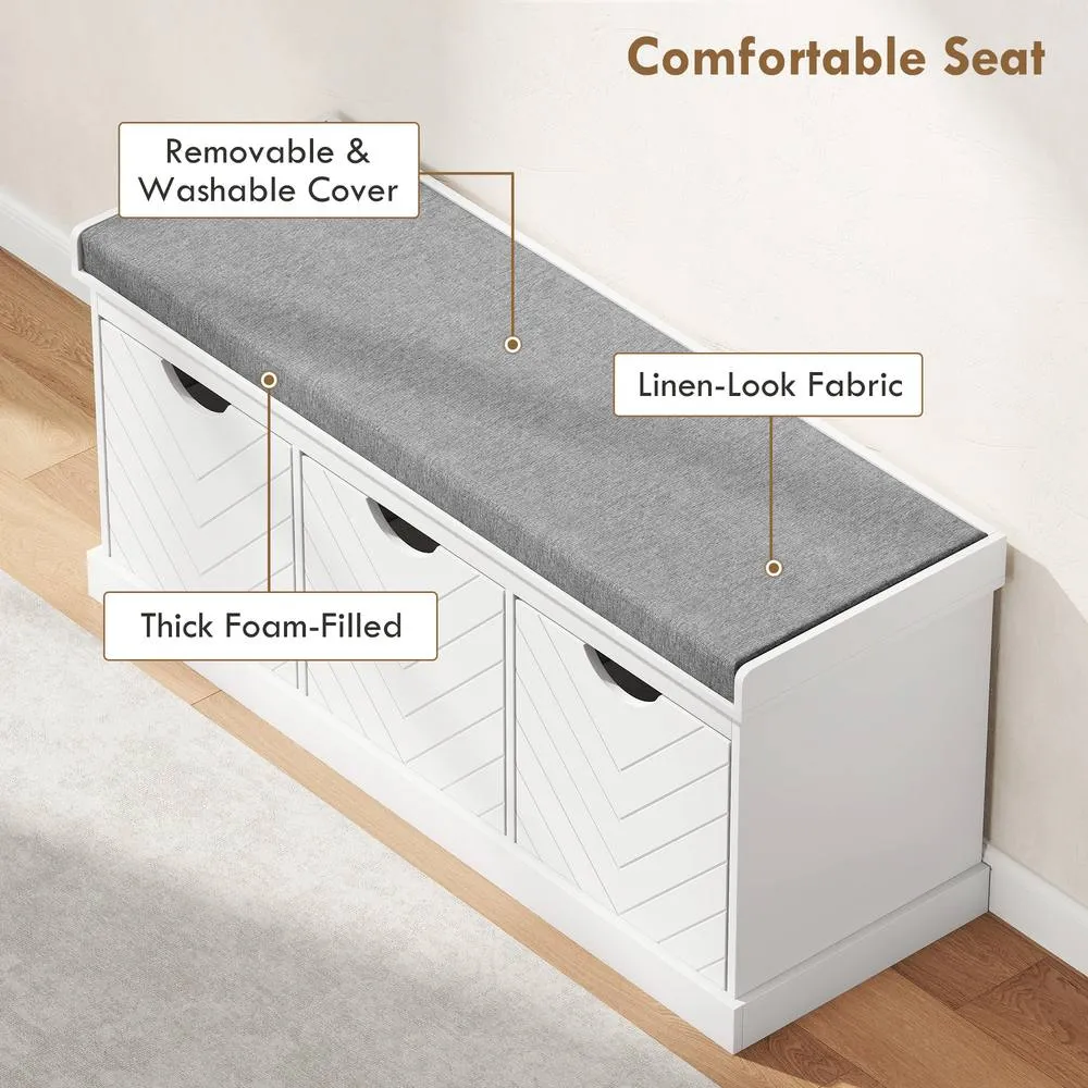 HOMCOM Shoe Storage Bench with 3 Removable Drawers & Padded Seat, White 4