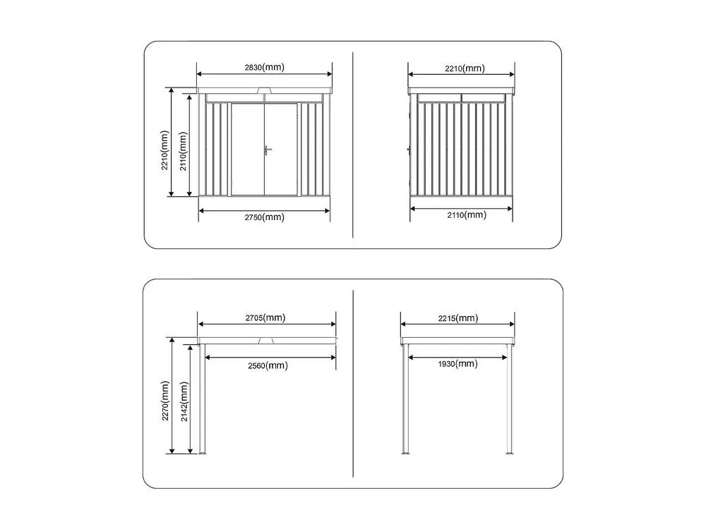Vente-unique Galvanised Steel Metal Garden Shed 6.25 M² With Lean-To & Openwork in Grey 6