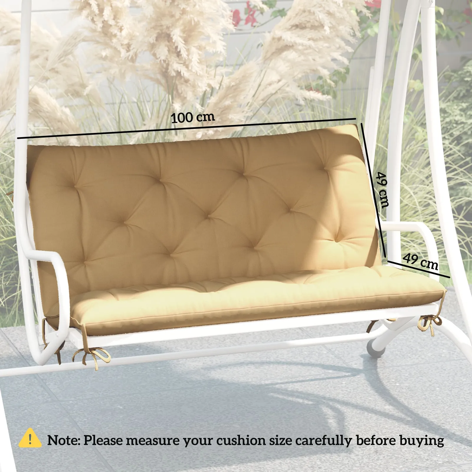 OUTSUNNY 2 Seater Garden Bench Cushion Outdoor Seat Pad with Ties in Khaki 3