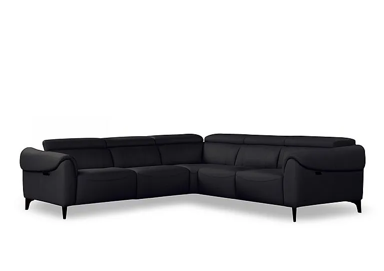 Nicole Large Leather Power Recliner Corner Sofa with Power Headrests and Power Lumbar - Torello Nero - Sofas and Armchairs - In Time for Christmas