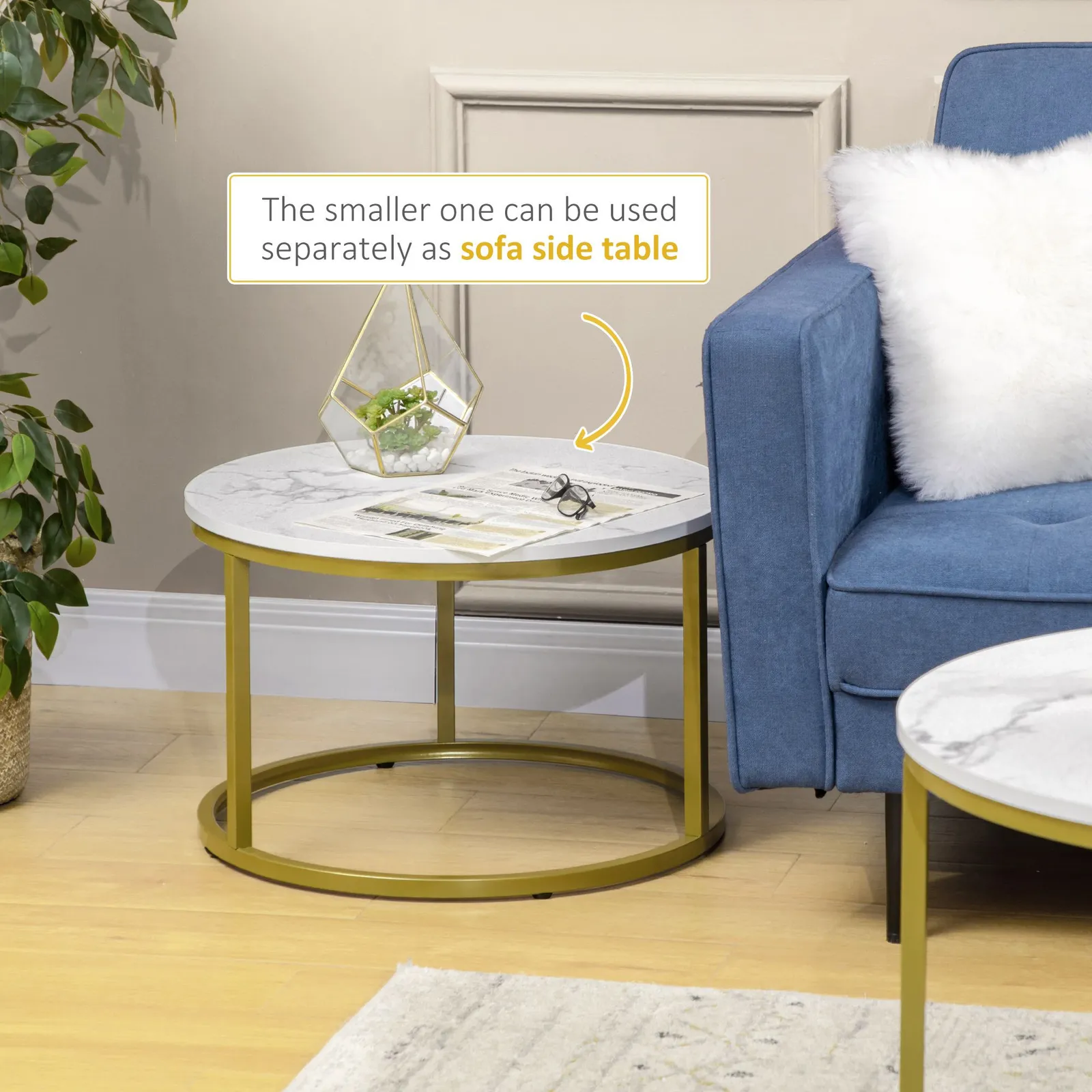 HOMCOM Round Nest of Tables Set of 2 Stacking Coffee Tables in White 5