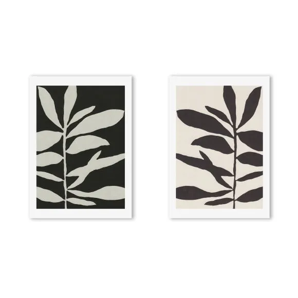 East End Prints Set of 2 Linocut Branch III Framed Prints 2