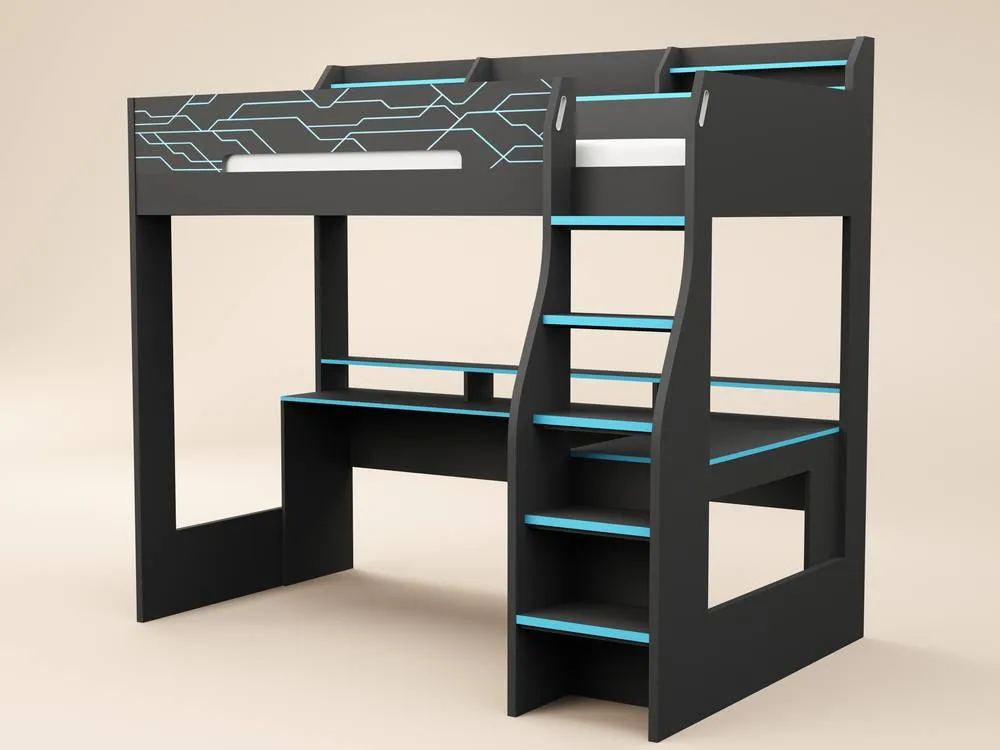 Flair Ultimate Neon Gaming High Sleeper Charcoal & Blue 3
