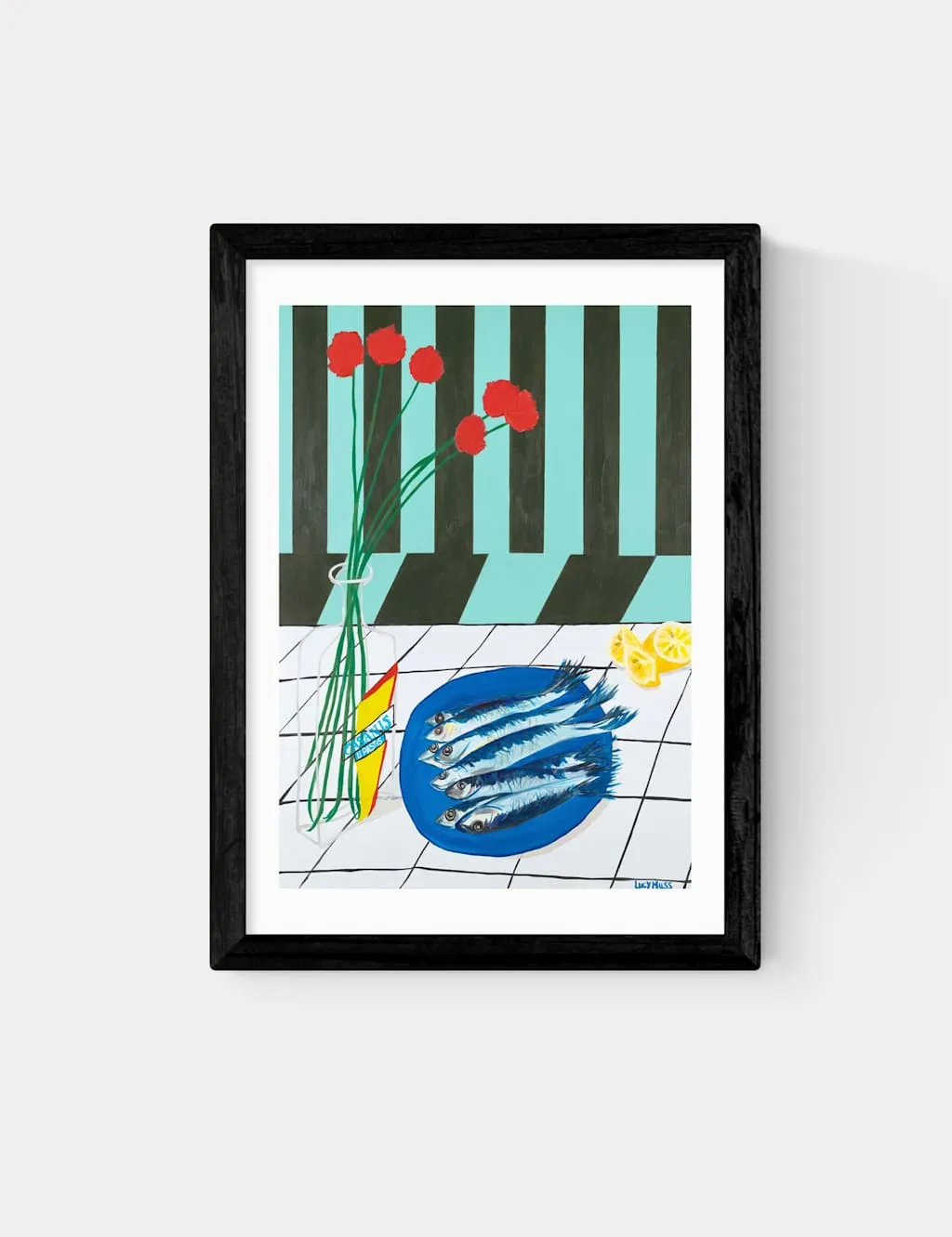 East End Prints Striped Sardines Rectangle Framed Art Black