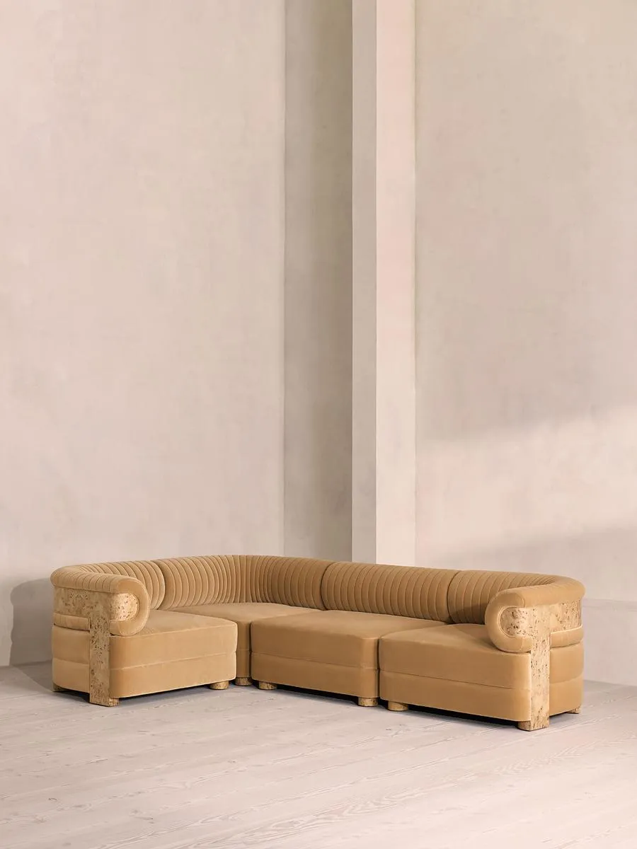 Caleb Modular L-Shape Sofa, Velvet, Camel, Blonde Burl