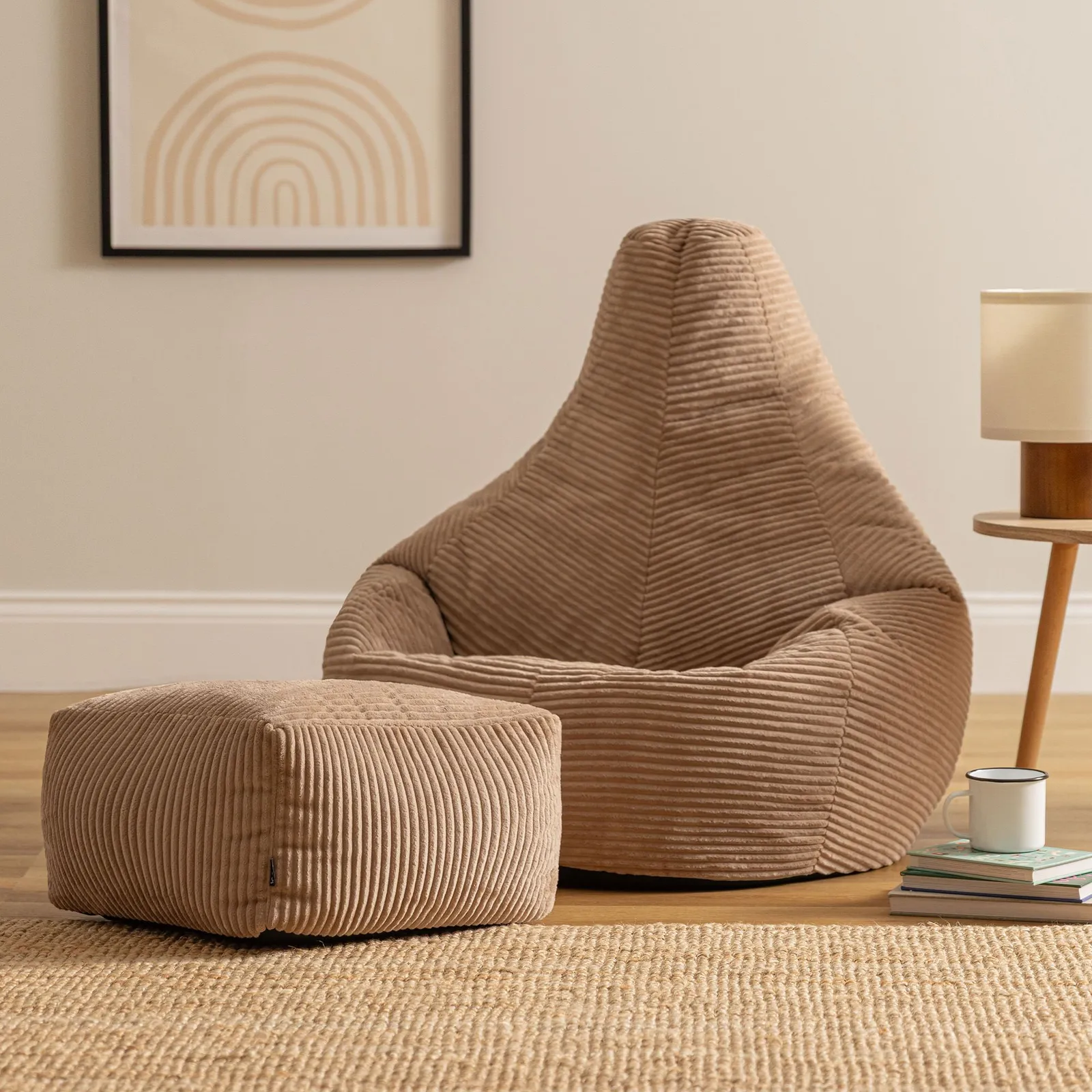 icon Gaming Bean Bag Recliner & Footstool, Corduroy in Brown