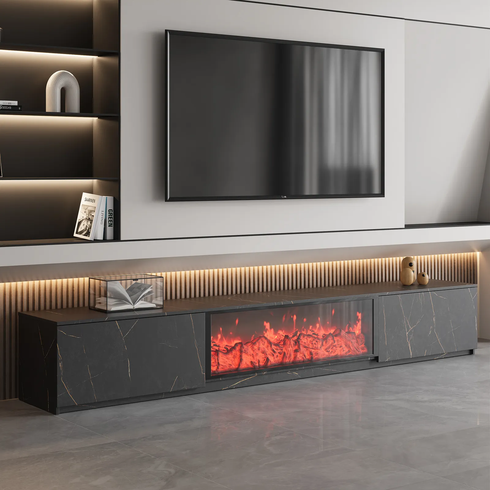 180 cm Electric Fireplace Wood Storage TV Stand with Remote Control for TVs Up to 180 cm