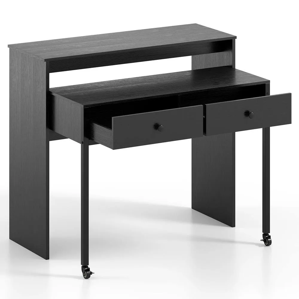 Costway Extendable Computer Desk Convertible Home Office Desk w/ Drawers in Black 3