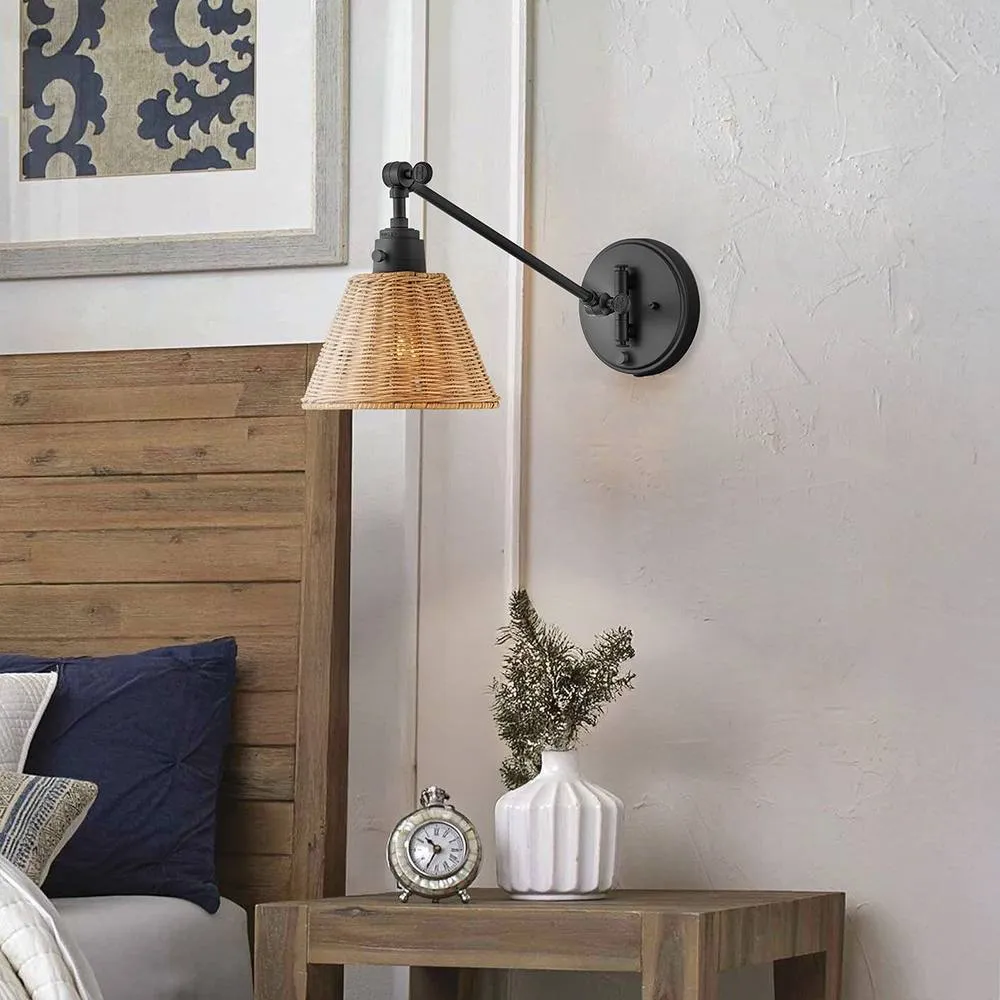 Netlighting Hinkley Arti Dome Wall Lamp Black Rattan Shade 1x E27 2