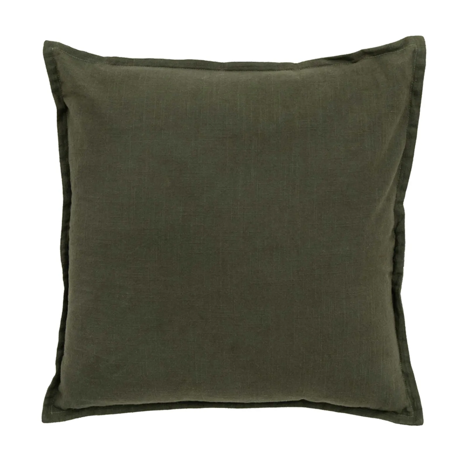 Khaki Border Cushion, Square, Green Cotton | Barker & Stonehouse