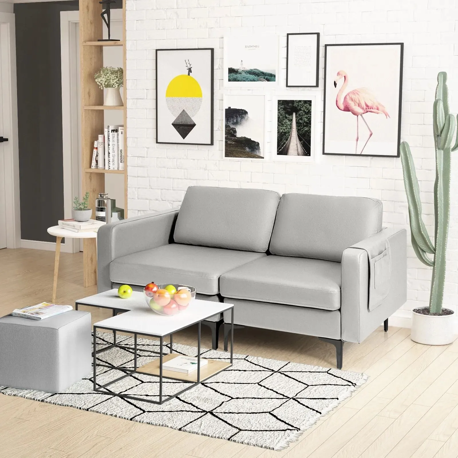 Costway Modern Sofa Couch Loveseat 2-3-Seater Sofa Seat Upholstered Padded Cushions in Grey 4