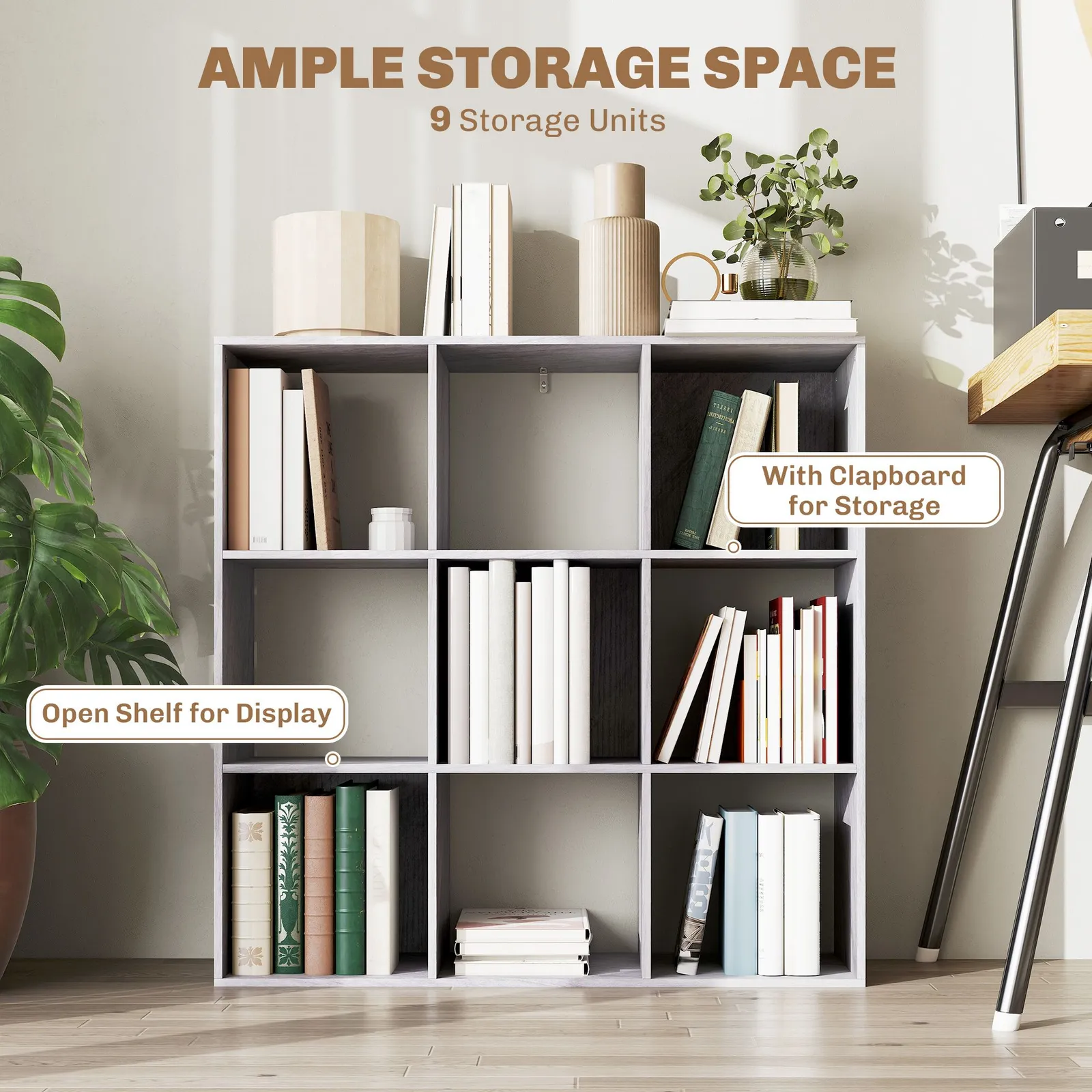 HOMCOM 9 Cube Storage Unit Cabinet Bookcase Display Shelves in Grey 4