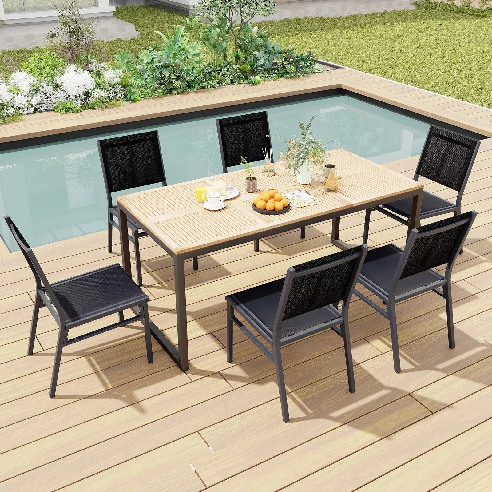 Costway Outdoor Dining Chairs Patio Armless Chair Lightweight Metal Chair in Black 5