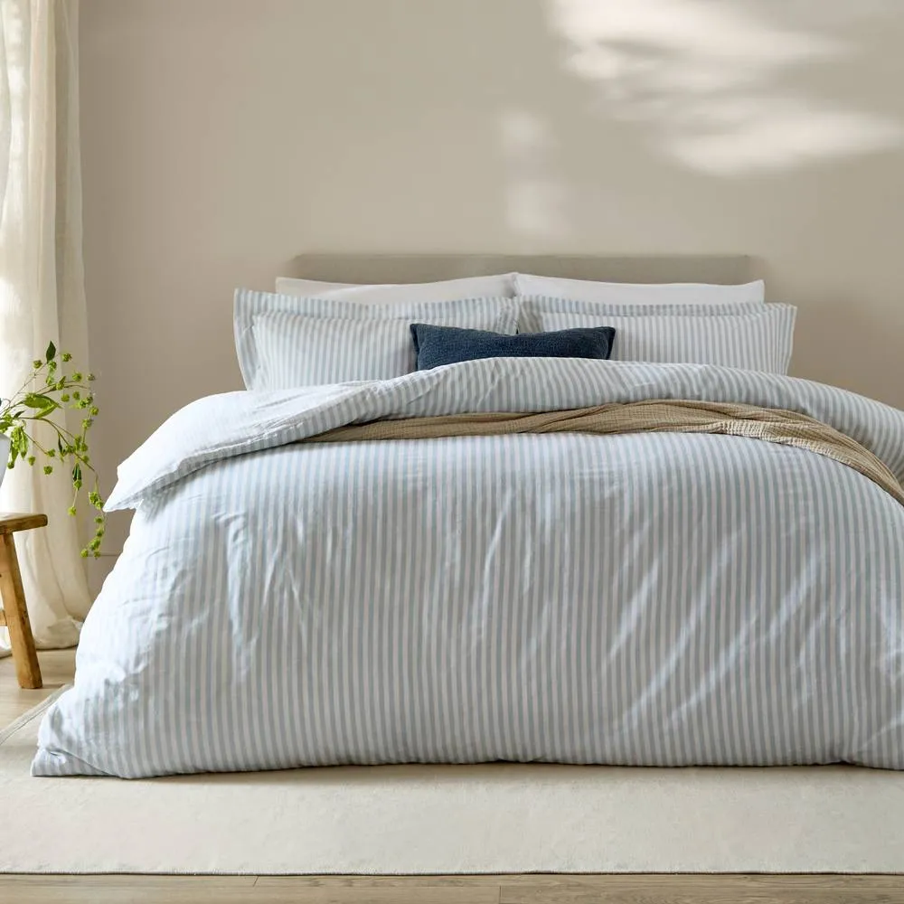 Yard Hebden Striped 100% Cotton Duvet Cover Set in Pale Blue 1
