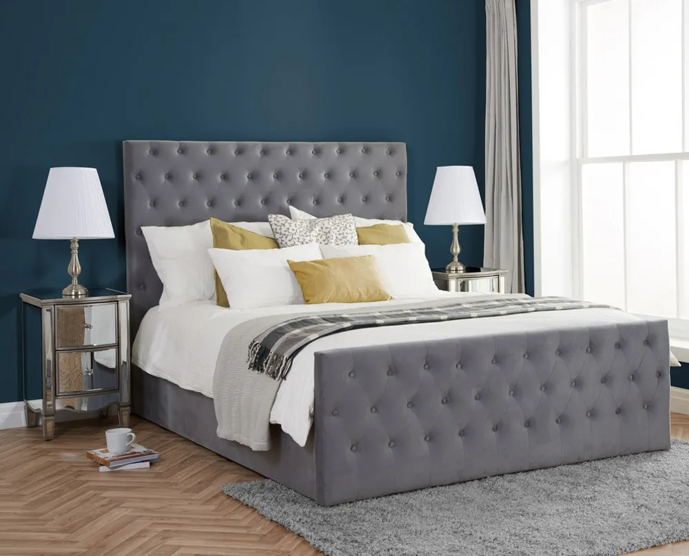 Marquis Grey Velvet Fabric Bed Frame - 6ft Super King Size
