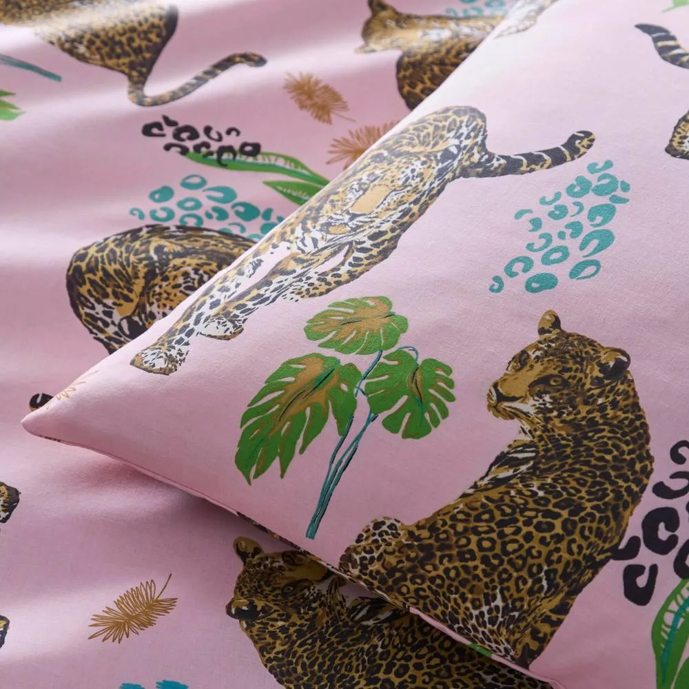 Portfolio Home Night Jaguar Animal Print Duvet Cover Set With Pillow Cases in Pink 2