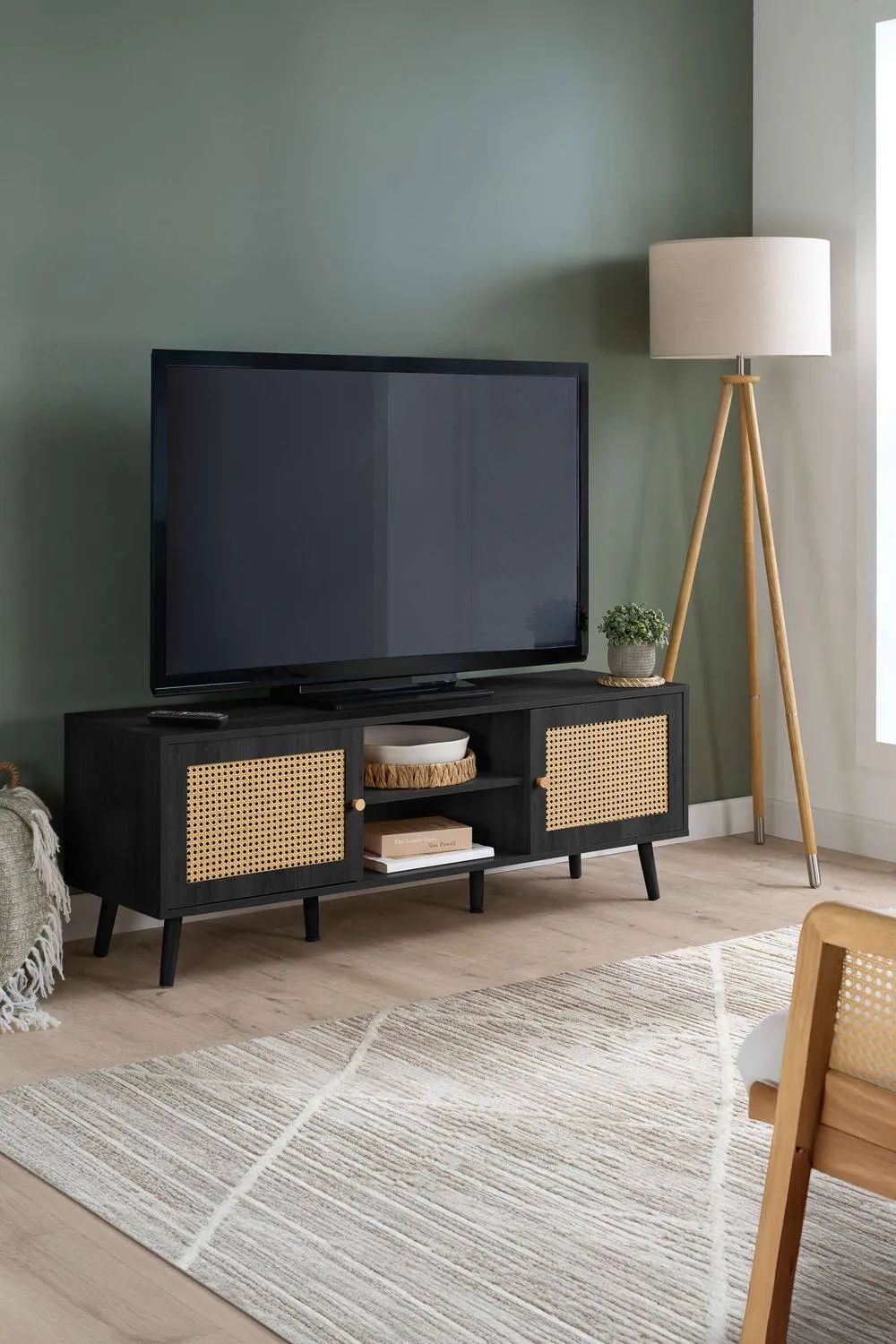 Birlea Croxley Large TV Unit Black Rattan Entertainment Stand