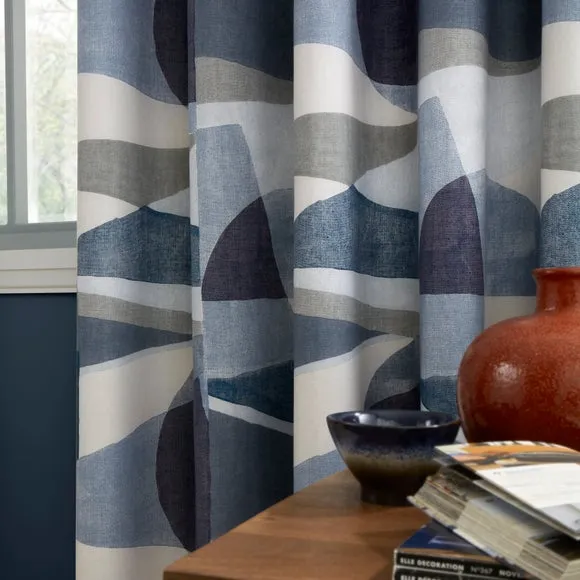 Bronte Geo Polycotton Blackout Eyelet Curtains 4