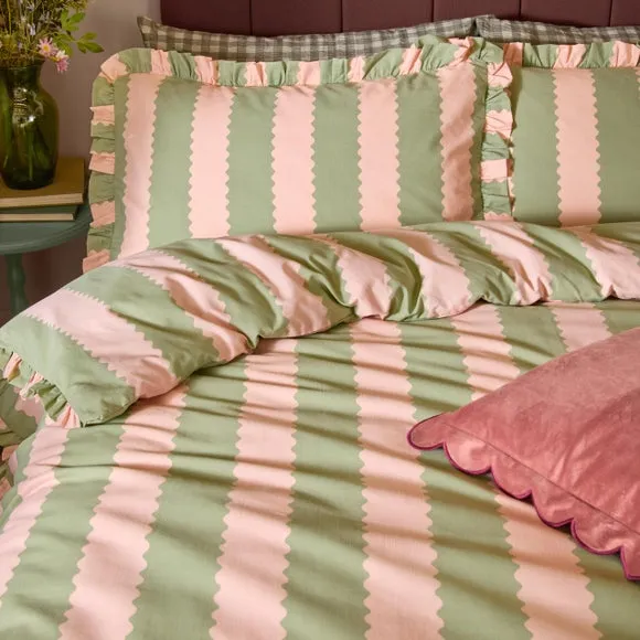 Furn. Birdie Stripe Polycotton Duvet Cover & Pillowcase Set 2