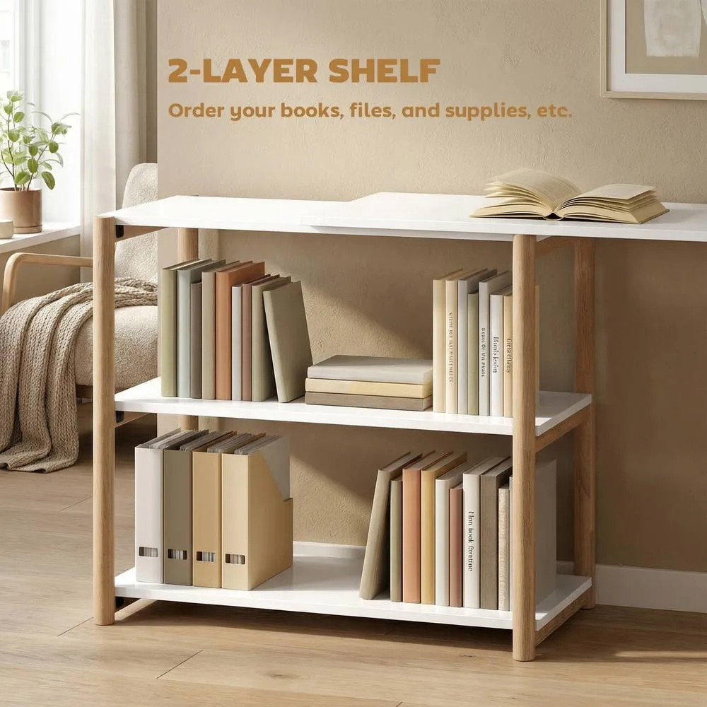 HOMCOM Computer Desk with Storage Shelves 150 cm White/Oak in White 5