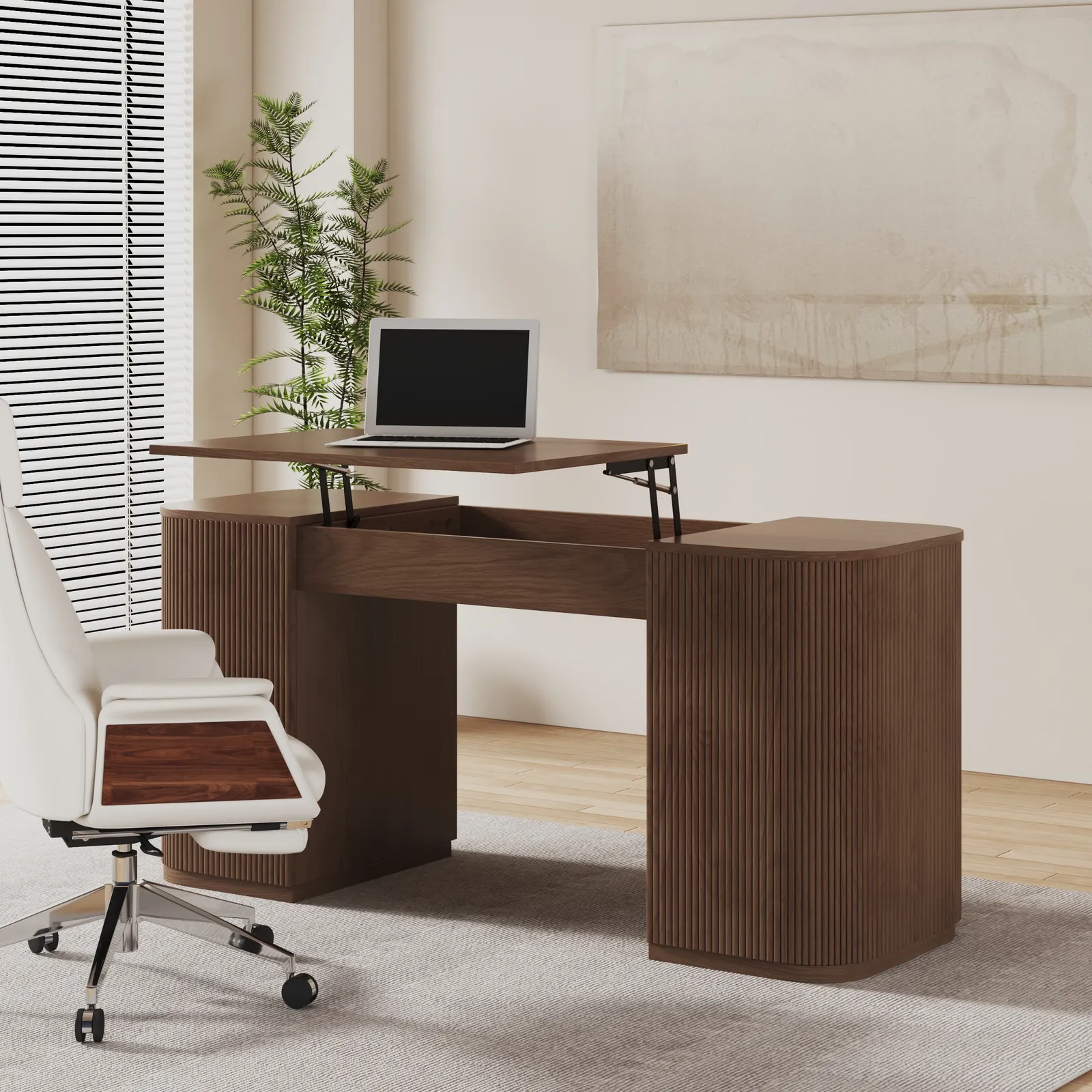 Modern Walnut Standing Computer Desk & Upholstered Swivel Task Chair Set (1500mm )