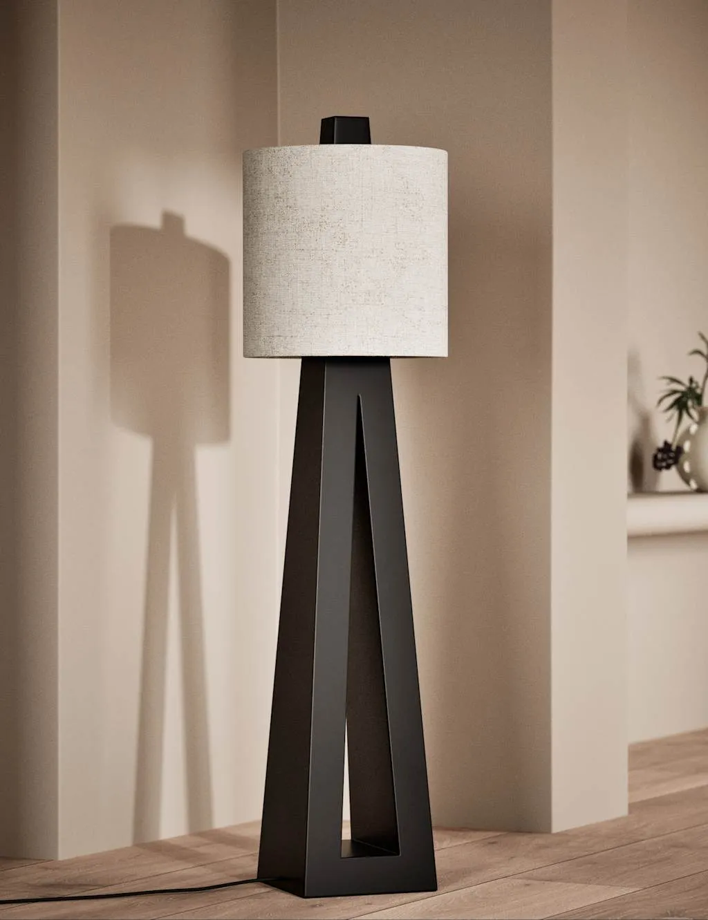 M&S X Kelly Hoppen Black Wooden Floor Lamp Black
