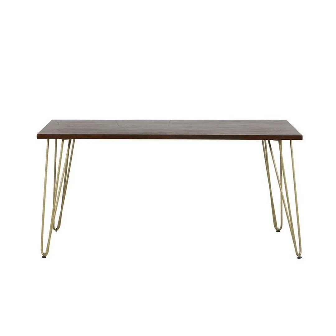 Indian Hub Dark Gold Dining Table - Solid Mango Wood - L85 x W160 x H76 cm in Brown