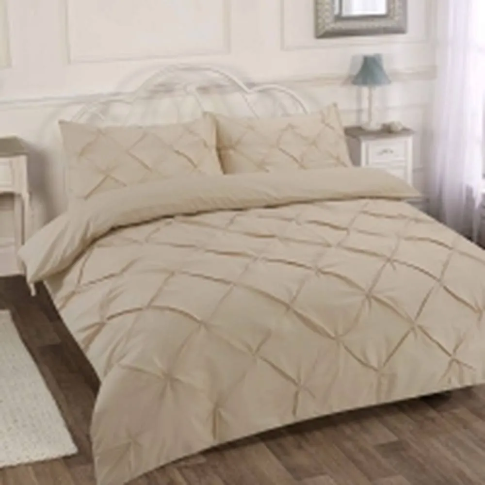 Homes-Linen Luxury Alexandra Pintuck Pleated Duvet Cover Set in Beige