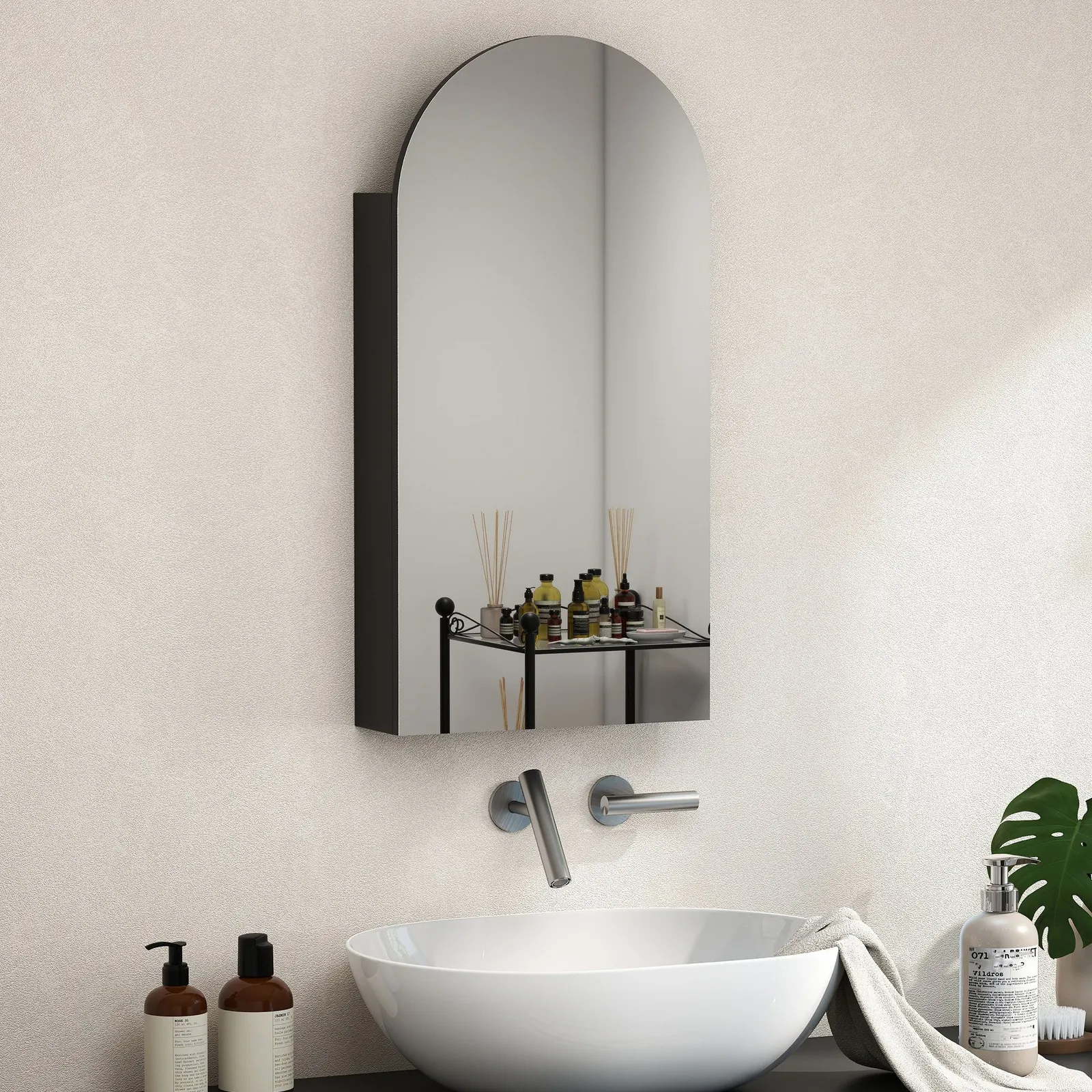 HOMCOM Bathroom Mirror Cabinet with Adjustable Glass Shelves in Black