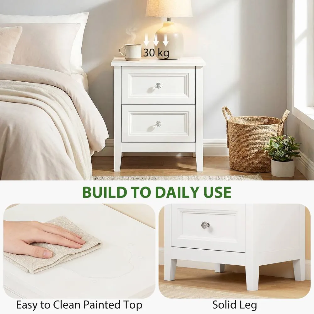 HOMCOM Nightstand with 2 Drawers White 6